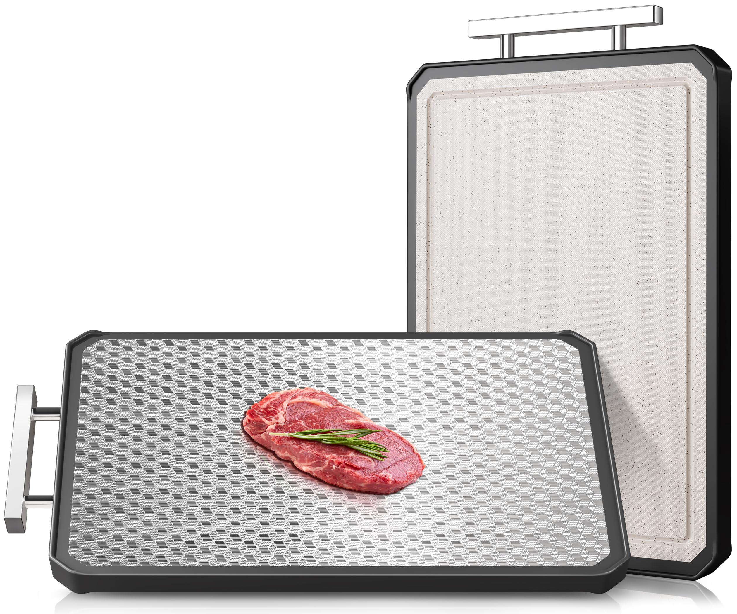 16"*11" Double Sided Stainless Steel/Wheat Straw Cutting Board, Separate Surfaces for Meat & Veggies, Large Non Toxic Chopping Board for Kitchen,Dishwasher Safe, Scratch Resistant Mesh Design