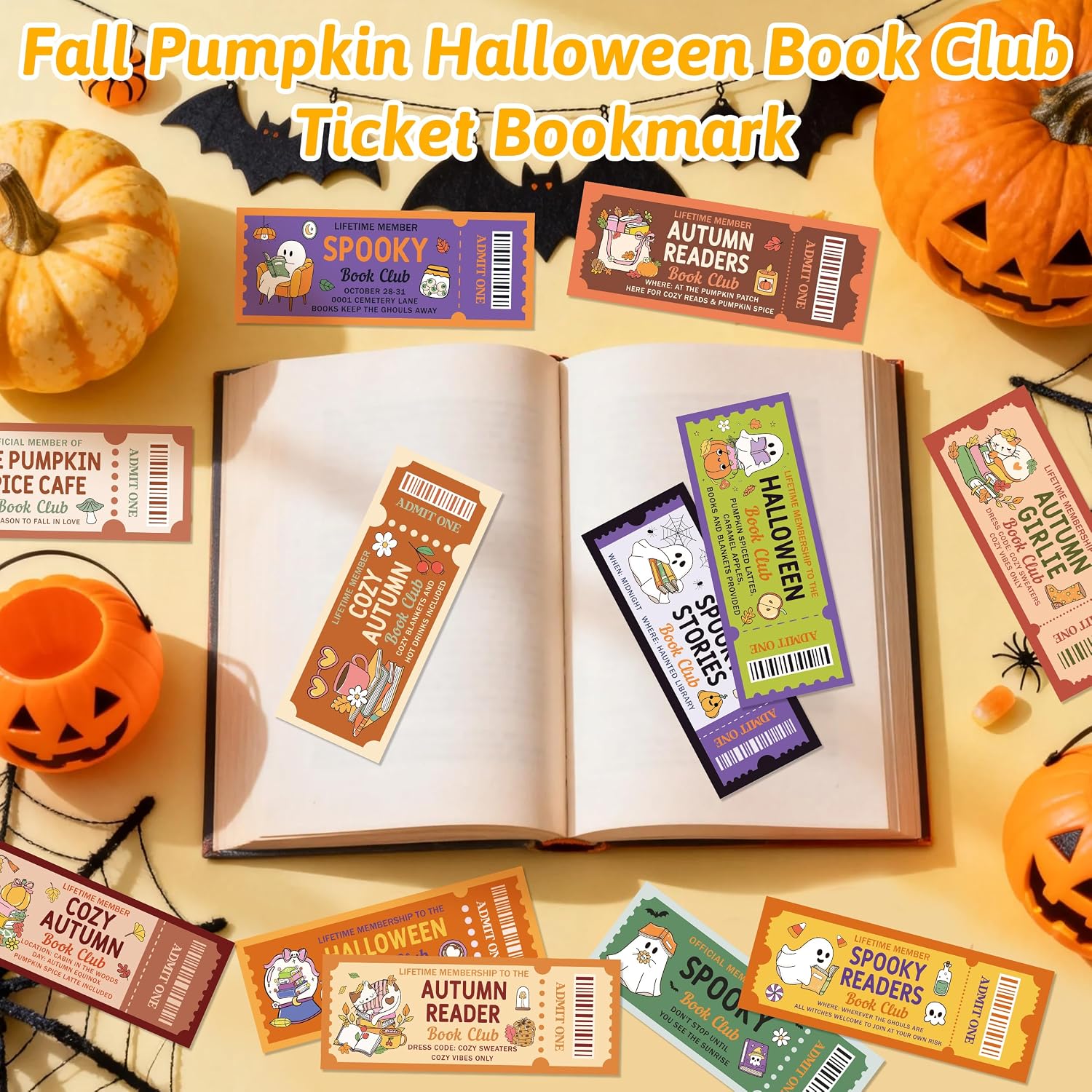 Laffact Halloween Book Club Ticket Bookmarks, 120Pcs Fall Book Lover Gifts image 5
