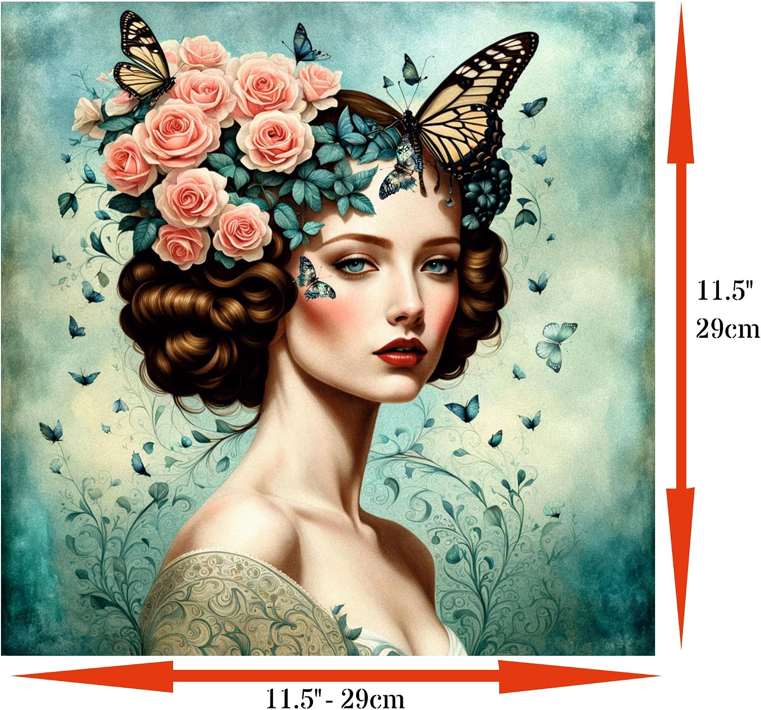 Ladies and Butterflies Rice Paper, 11.5 x 11.5 inch (2 pc) - 2X Surreal Women for Furniture Poster Craft Decoupage by CRAFT KREATIVELY