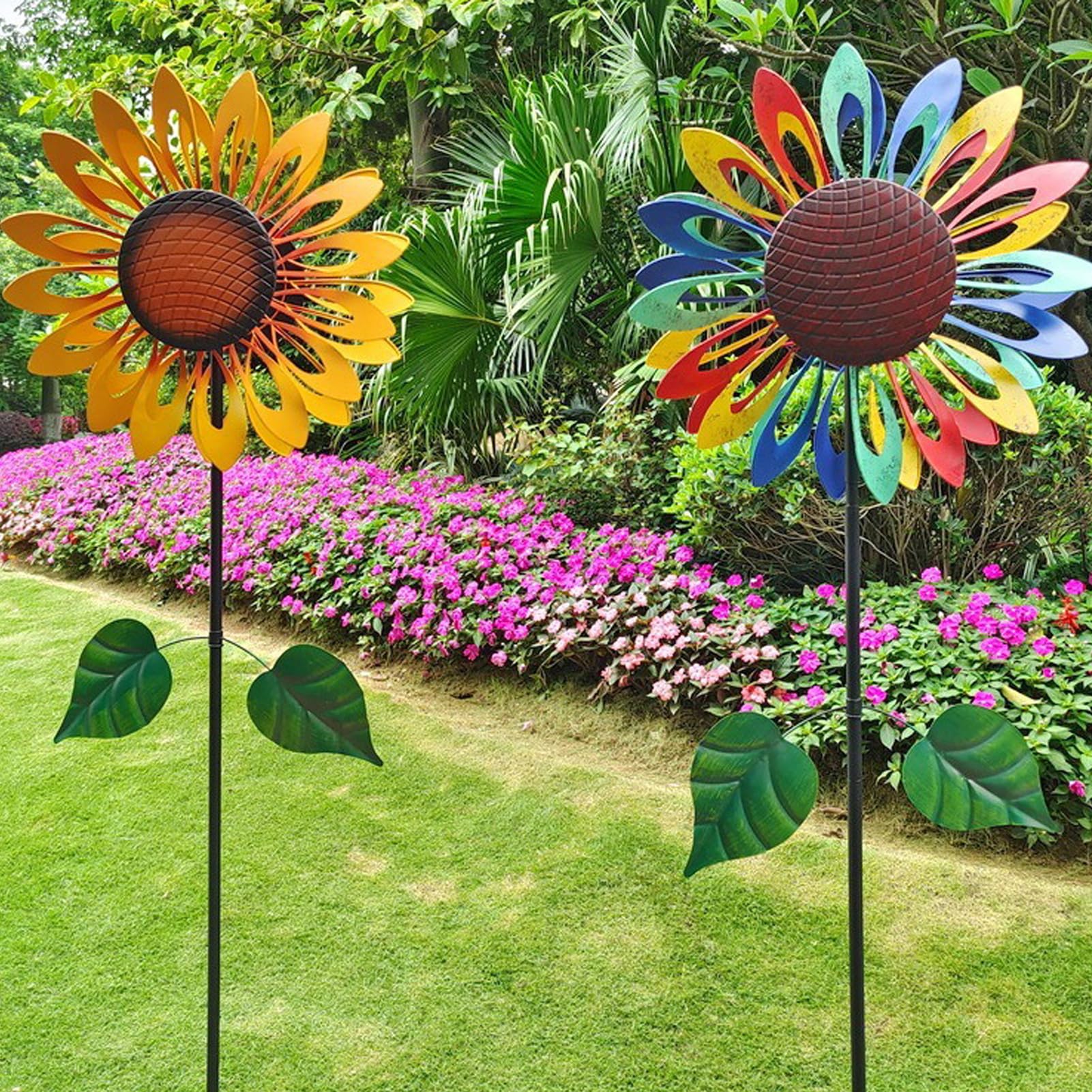 210cm Mulino a Vento in metallo girasole,Girandole a vento con illuminazione a LED a energia solare,Girandole Cinetiche con palo da giardino, decorazioni da giardino, sculture a vento e girandole