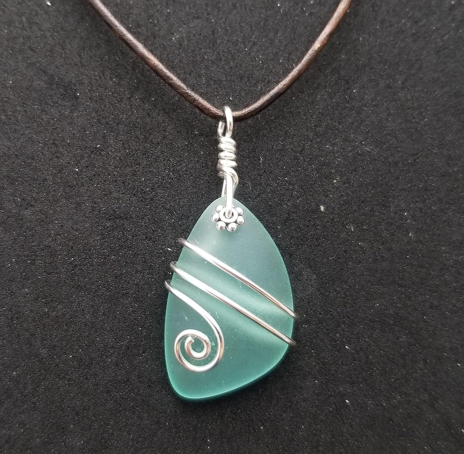 Hawaii Handmade Necklace, Hawaiian Jewelry, Leather Cord Necklace, Unisex Ocean Jewelry, Wire Wrapped Unique Jewelry, Sea Glass Jewelry Birthday Gift