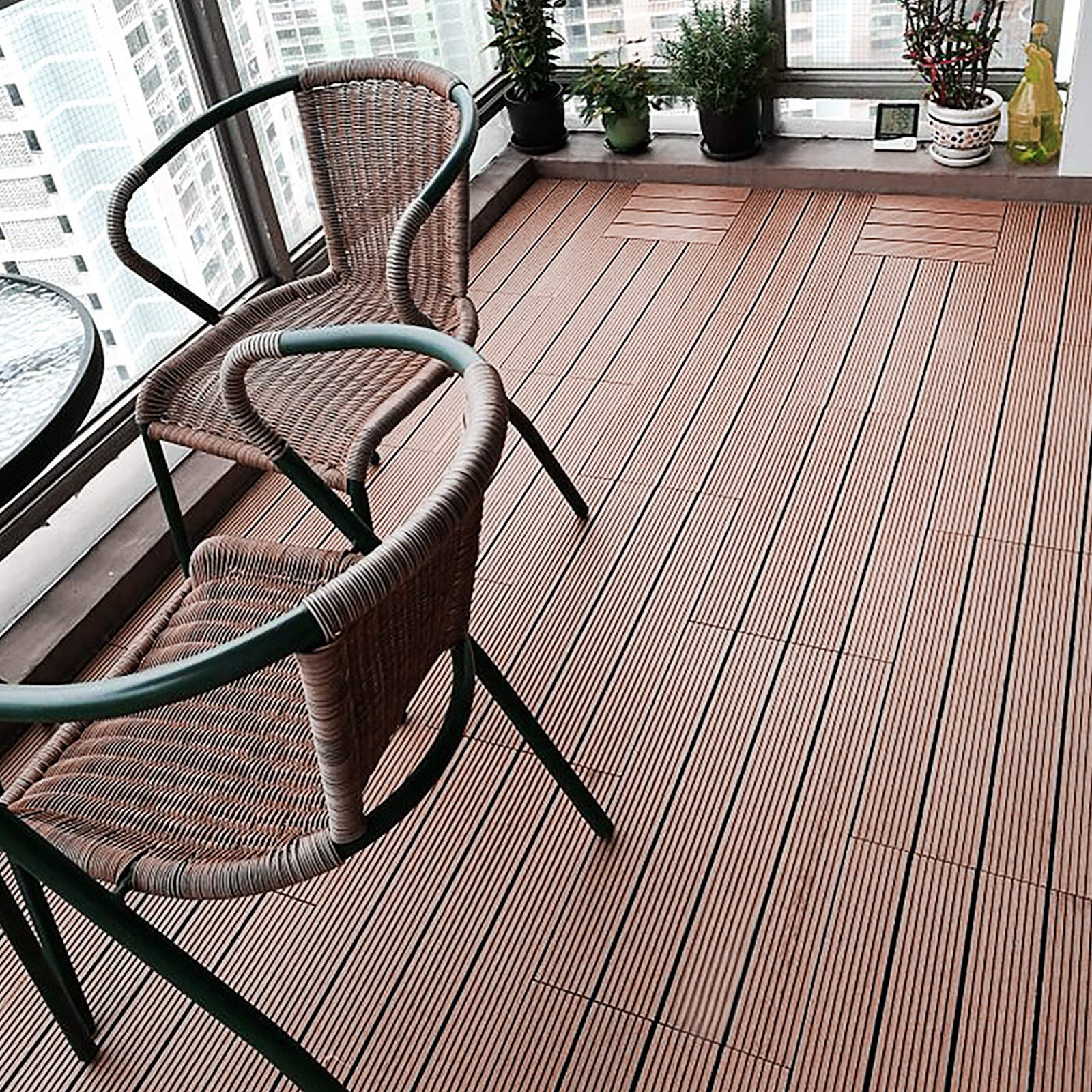 LARS360 Dalles de Jardin Clipsables en Bois Composite WPC Emboîtables Dalle Revêtement de Sol Extérieur Dalles Terrasse Composite Pour Jardin, Piscine, Balcon, Marron, 30 x 60cm(1m²), Lot de 6
