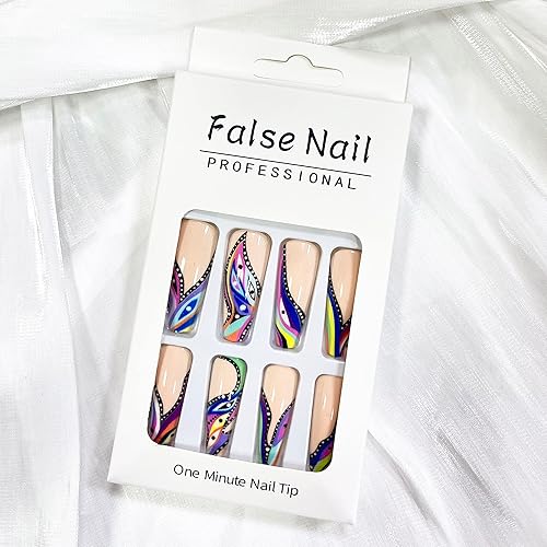 Miniatura 4 de Uñas largas a presión uñas postizas de ataúd con pegamento diseño de fresa para niñas uñas acrílicas de cubierta completa uñas postizas rosas