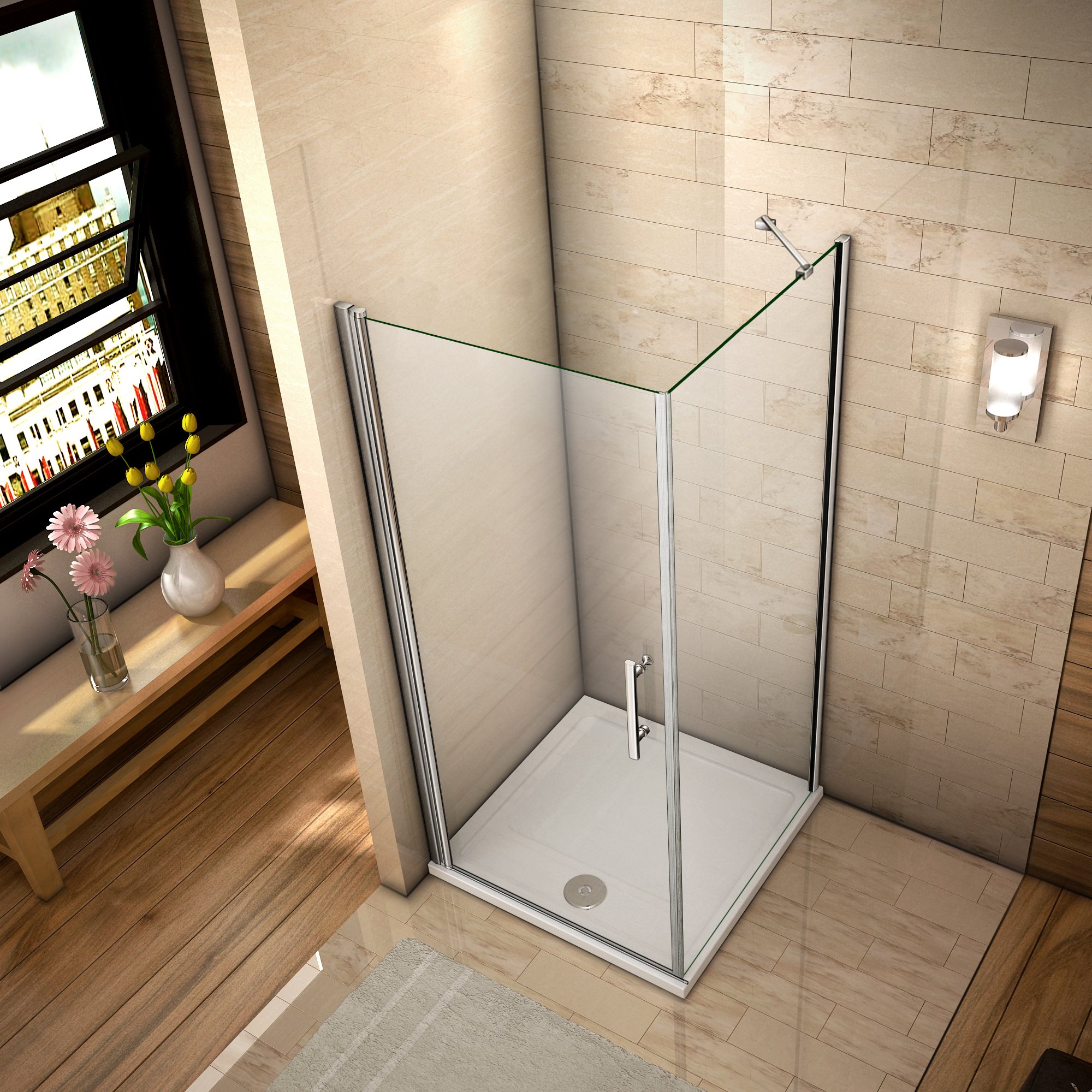Box Doccia Angolare 76x80x187cm Porta Battente 6mm Vetro E Barra