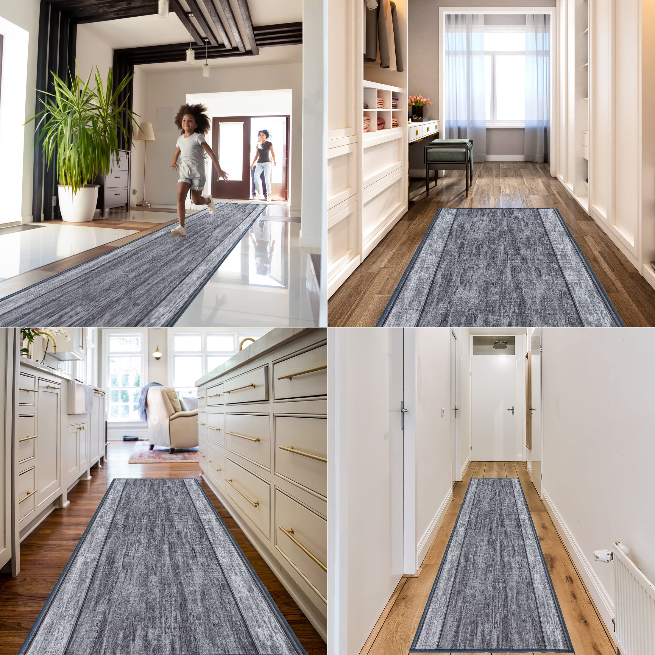 Mazovia rutschfest Teppich Läufer Flur - Modern Muster Teppichläufer - Kurzflor Flurläufer für Vorzimmer, Küche - ÖKO-TEX Zertifiziert - Meterware Grau - 67 x 400 cm