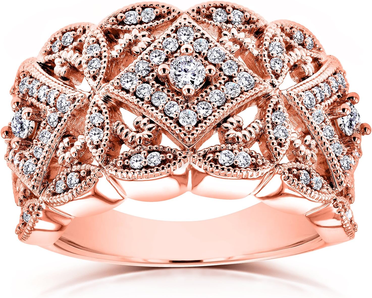 Kobelli Diamond Antique Style Filigree Wide Anniversary Ring 1/2 CTW in 10K Rose Gold