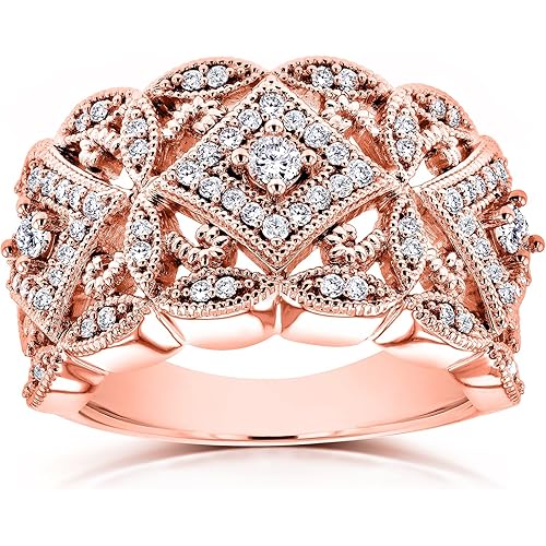 Kobelli Diamond Antique Style Filigree Wide Anniversary Ring 1/2 carat (ctw) in 10K White Gold