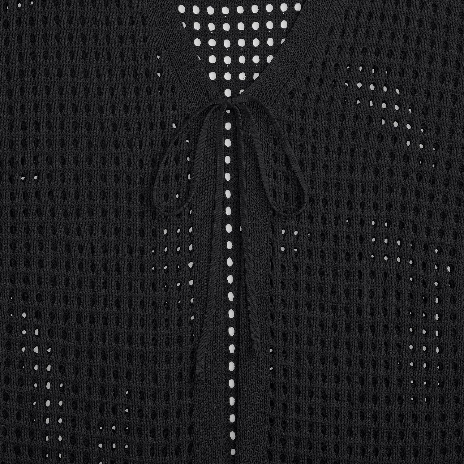 Women's Crochet Shrug Short Sleeve Tie Front Cardigan Open Knit Lightweight Bolero Sweater Summer Cover Up