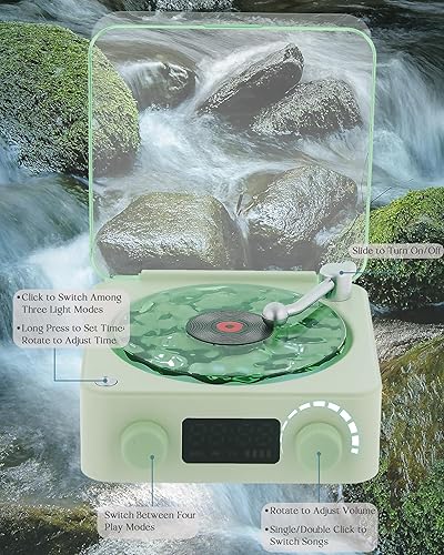 Miniatura 8 de Waves - Altavoz Bluetooth de vinilo, estilo reproductor de discos de vinilo con sonido oceánico, ruido blanco, Bluetooth retro con luz ambiental y