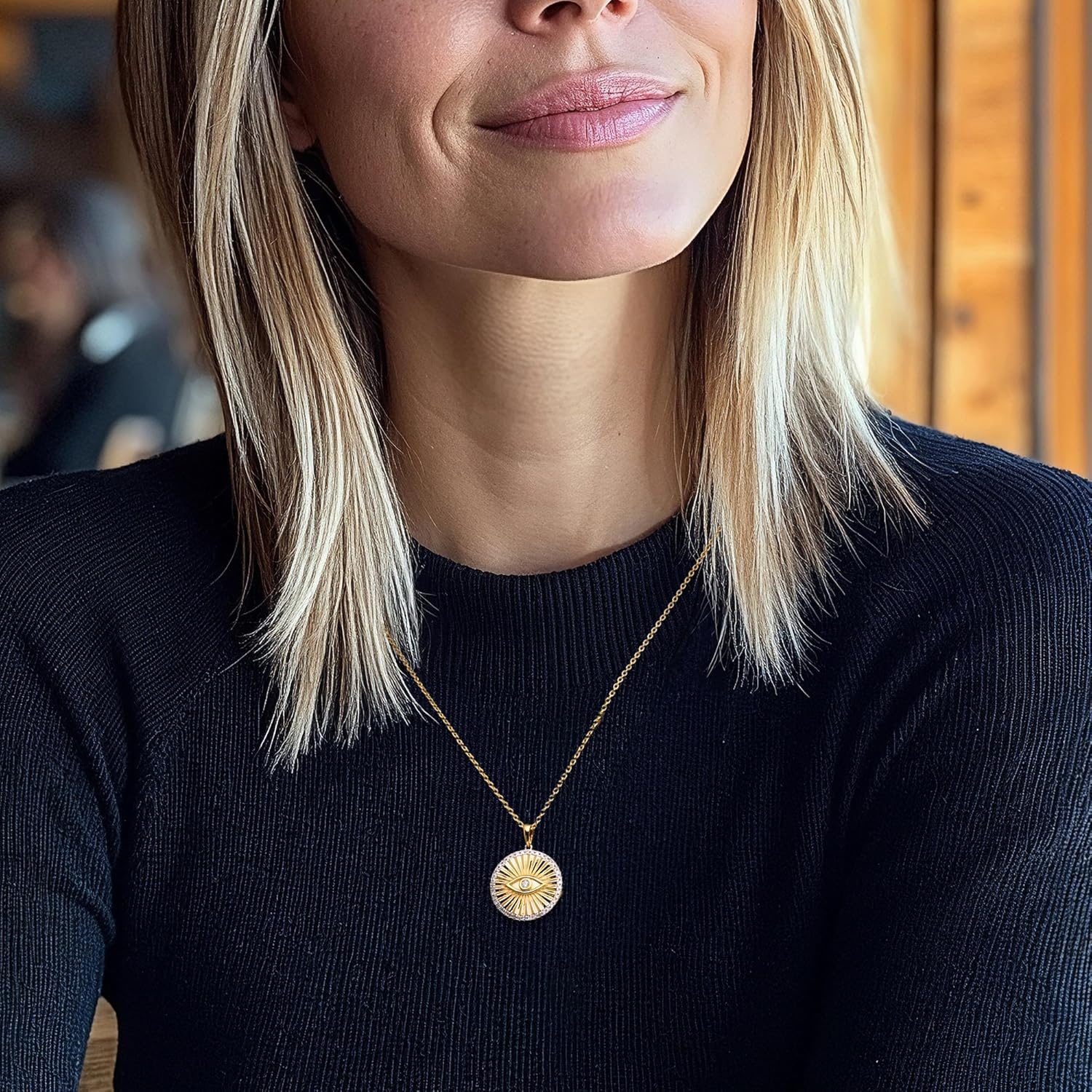 Ross-Simons 0.25 ct. t.w. Diamond Evil Eye Medallion Pendant Necklace in 18kt Gold Over Sterling