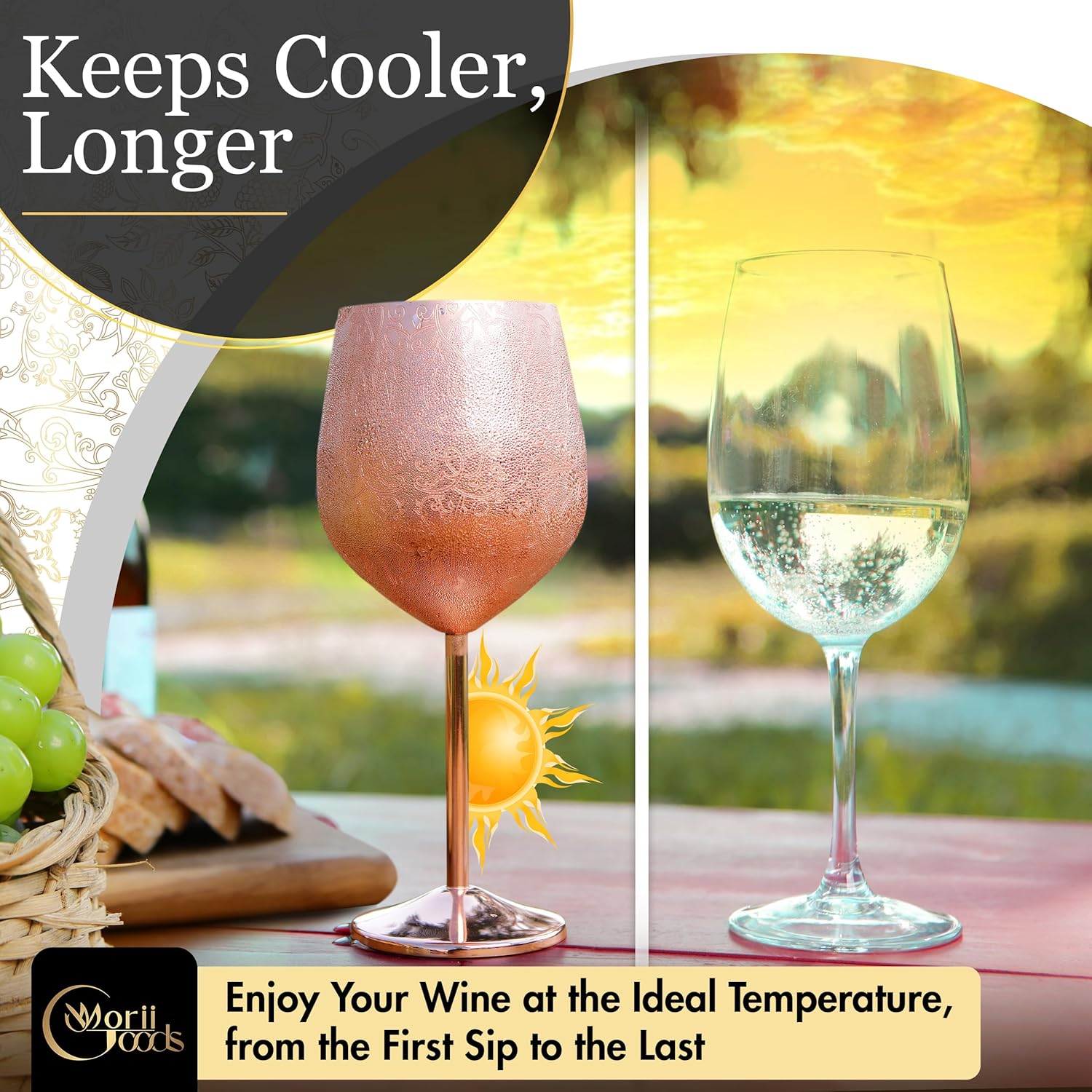 Stainless Steel Wine Glasses – Set of 2 Etched 16 oz Metal Goblets, Unbreakable Rose Gold Cups for Camping, Travel, Outdoor Events, Picnics, Luxury Wine Gifts for Women and Men - Image 5