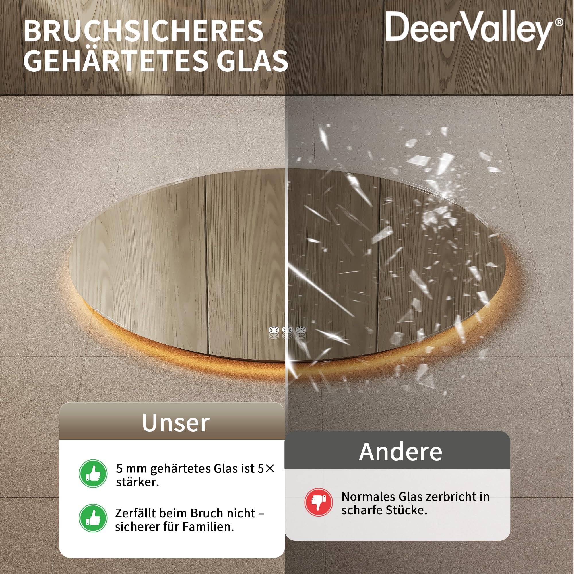 DeerValley Badspiegel mit Beleuchtung 80cm, Anti Beschlag LED Spiegel mit 3-Fach Vergrößerung, 3 Farbtemperatur und Bluetooth Lautsprecher