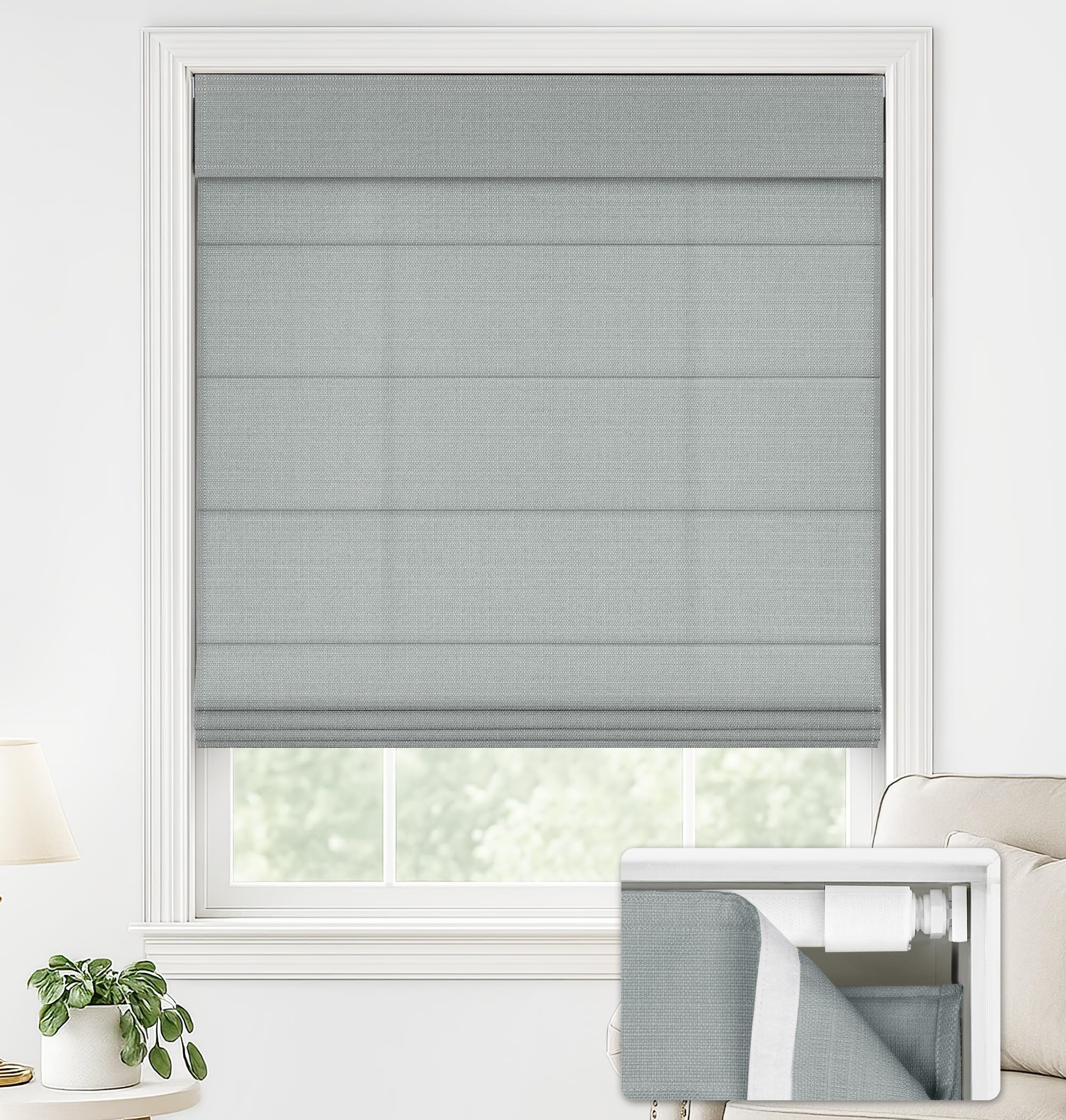 LazBlinds No Drill Roman Shades, Light Filtering, 20" W x 64" H, Grey