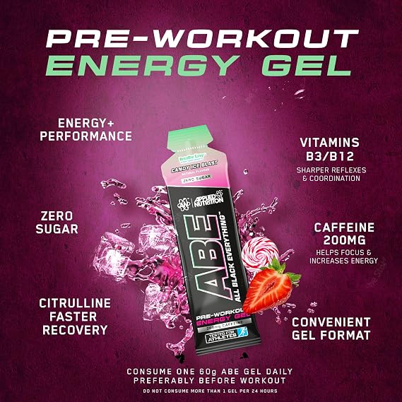 Applied Nutrition ABE Pre Workout Gel - All Black Everything Pre Workout Gel, Energy & Physical Performance with Citrulline, Creatine, Beta Alanine (20 x 60ml Gels) (Candy Ice Blast)