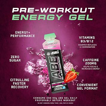 Applied Nutrition ABE Pre Workout Gel - All Black Everything Pre Workout Gel, Energy & Physical Performance with Citrulline, Creatine, Beta Alanine (20 x 60ml Gels) (Candy Ice Blast)