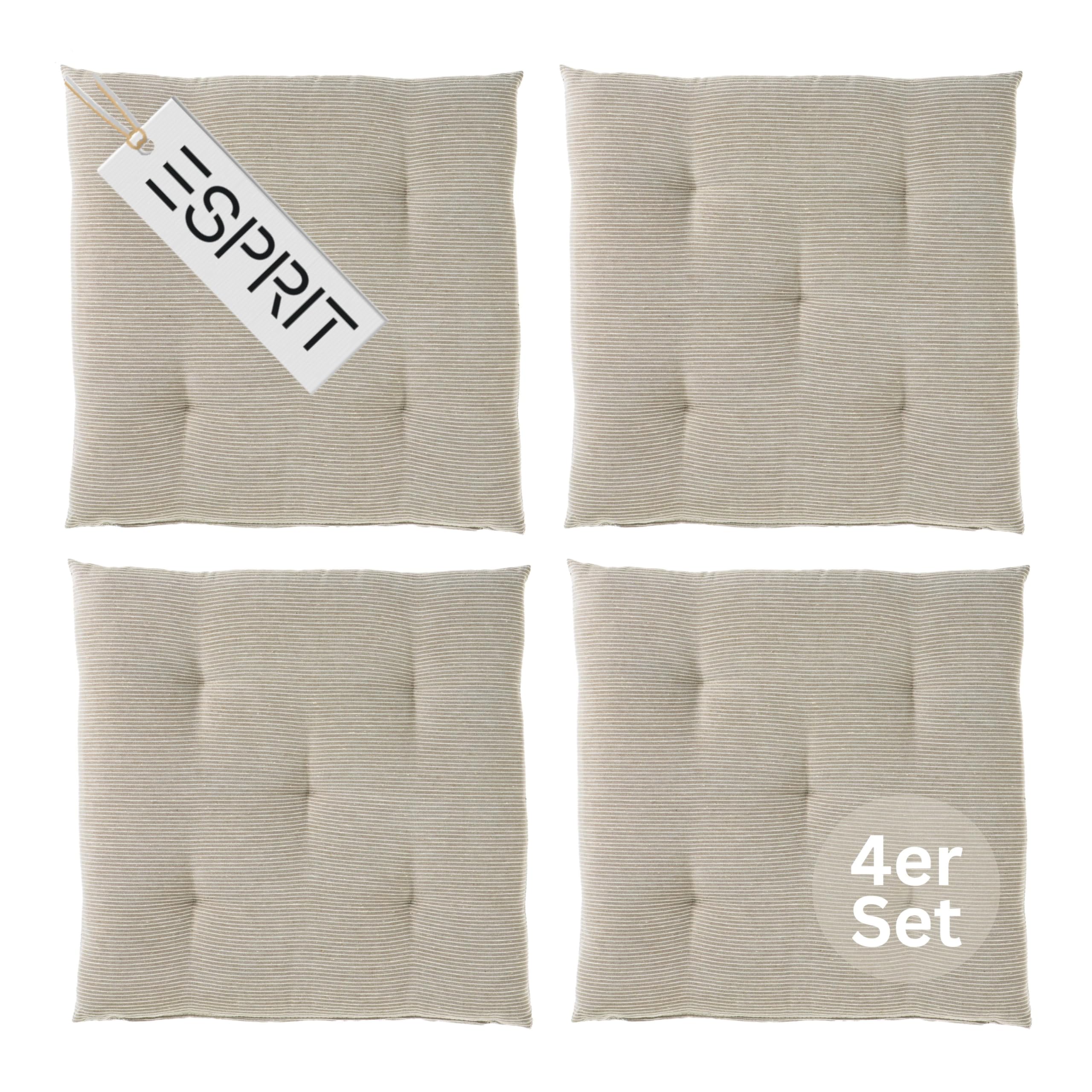 Esprit Juego de 4 cojines de asiento para silla, 40 x 40 cm, color marrón, cómodos cojines para silla de comedor y cocina, lavables hasta 30 °C, certificado Öko-Tex, cojín para muebles de jardín
