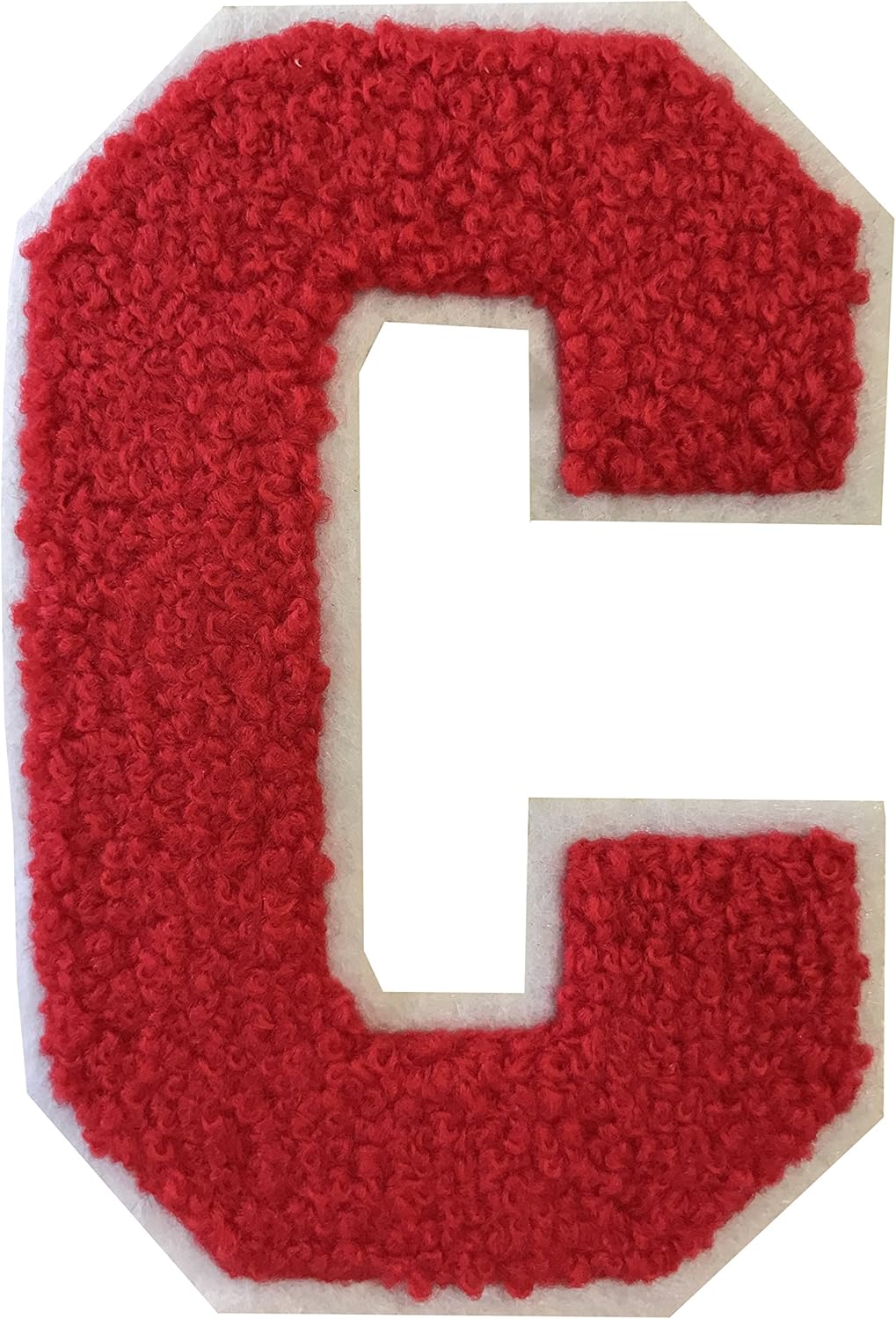 HB TRANS USA Iron-On Patches - R - RED ON WHITE CHENILLE 8" VARSITY ALPHABET PATCHES READY TO IRON-ON