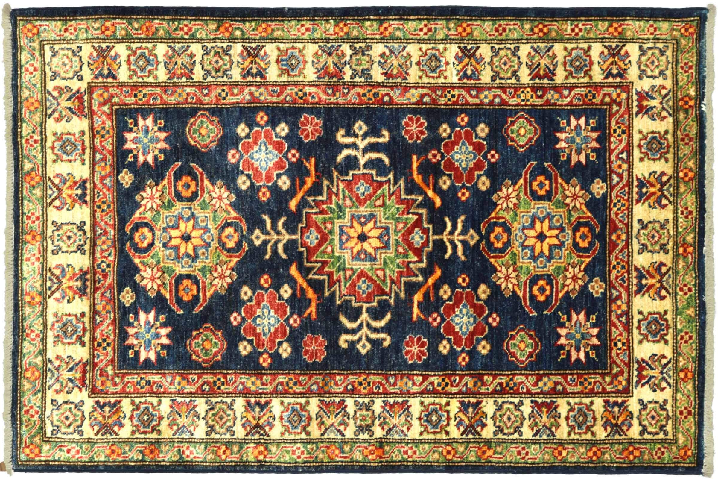 Tapis afghan Kazak fin en laine noir 100 x 120 cm