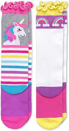 Miniatura 3 de Jefferies Socks Calcetines altos hasta la rodilla con volantes y rayas de unicornio unicornio para niña, paquete de 2
