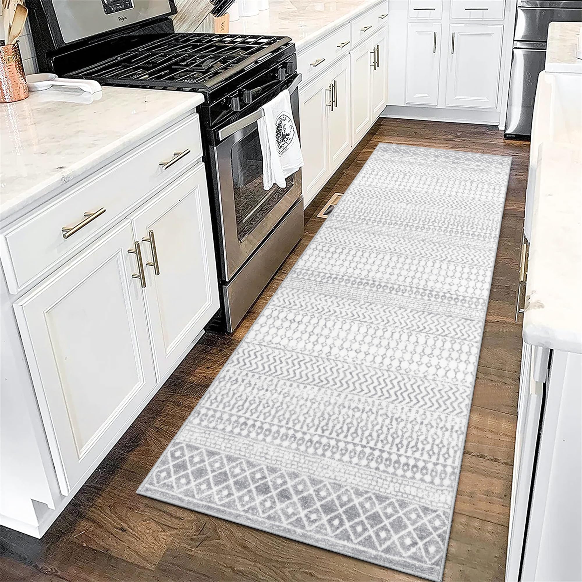 Nailttos Hallway Runner Rug 2x6, Ultra Soft Moroccan Distressed Kitchen Runner Rug with Rubber Backing, Washable Low-Pile Boho Bathroom Rugs for