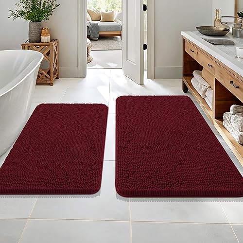Miniatura 120 de OLANLY Juego de 2 alfombras de baño, tapetes de baño de felpilla suave y absorbente y tapete para inodoro con contorno en forma de U, alfombra de