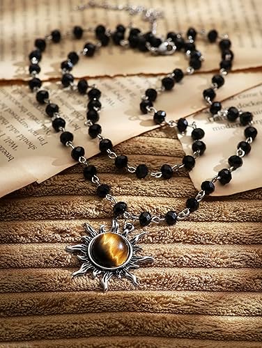 Miniatura 7 de Sacina Gothic Emo Grunge Sun Choker, Black Bead Choker Necklace, Black Jewelry, Gothic Goth Necklace, Halloween Christmas Jewelry Gift for Women
