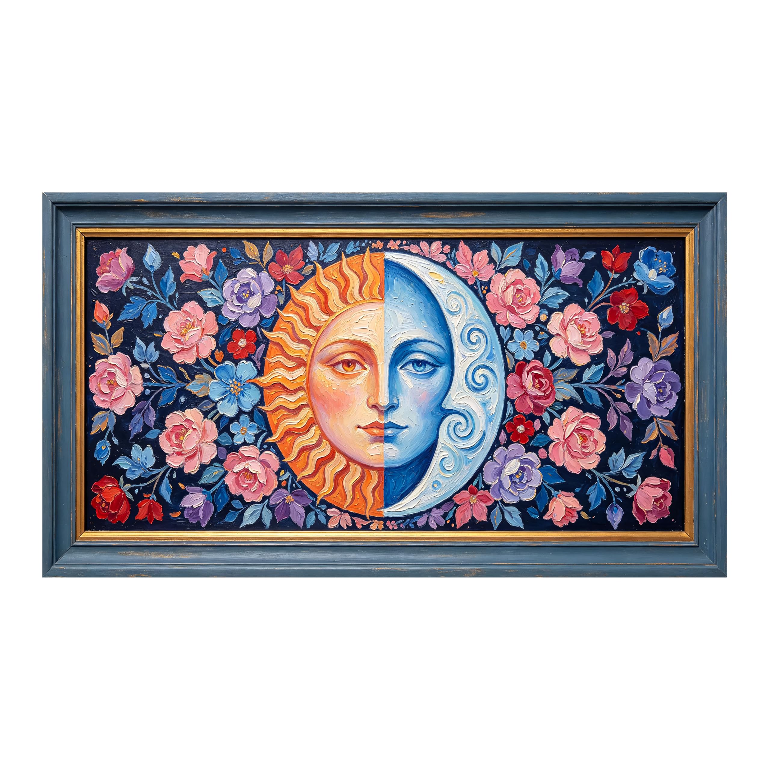 Yzpallescene Art260711102 3D Framed Wall Art Sun Moon Floral Celestial Oil Painting Surrealism Large Size Selfadhesive Removable Wall Decor Prints Artwork For Living Room Bedroom Office