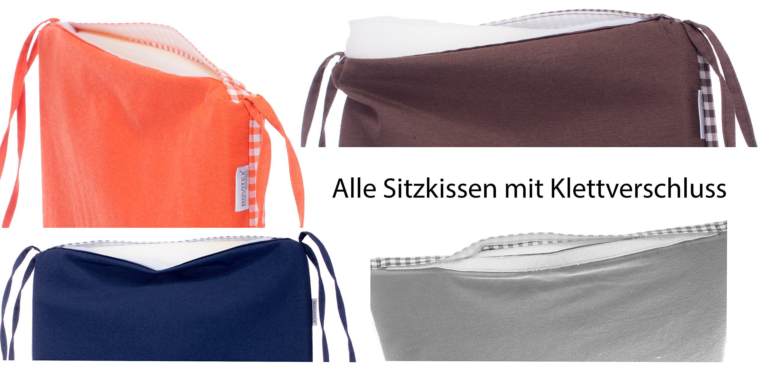 Brandsseller Juego de 6 Cojines para Sillas 40x40 cm Acabado Liso – Cómodas Almohadillas de Asiento con Lazos y Funda extraíble – Cojines Decorativos para Interior y Exterior – Naranja