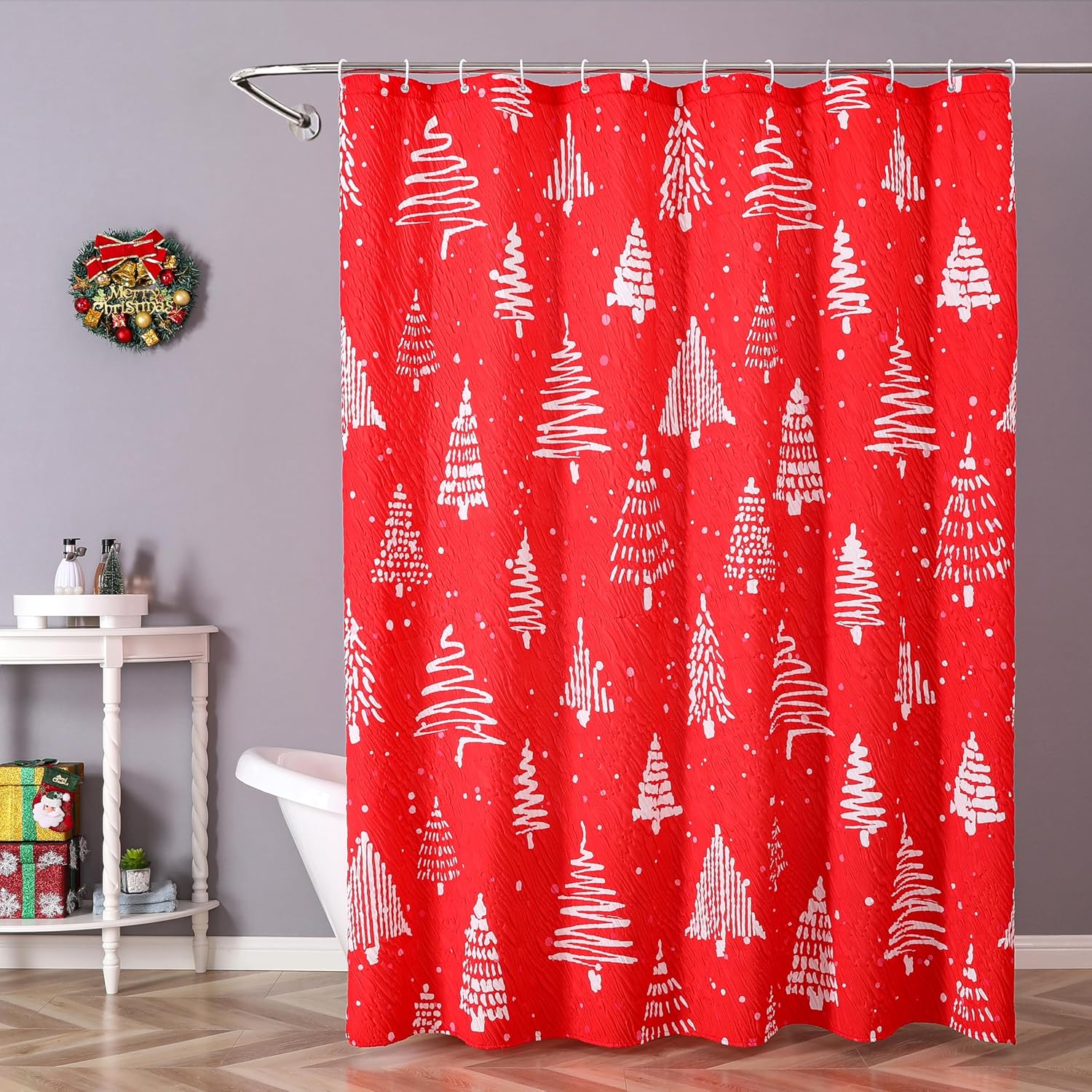 Muuyi Christmas Shower Curtain, Winter Shower Curtain for