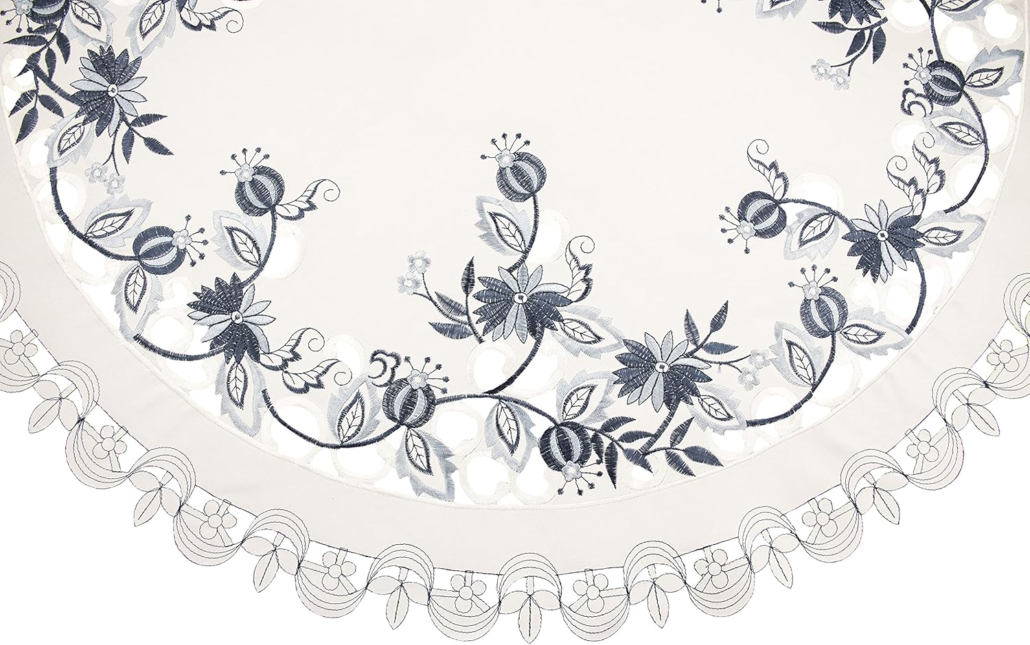 Linens, Art and Things Embroidered Delft Blue Onion Flower Large Doily, Table Topper (33 Inch Round)