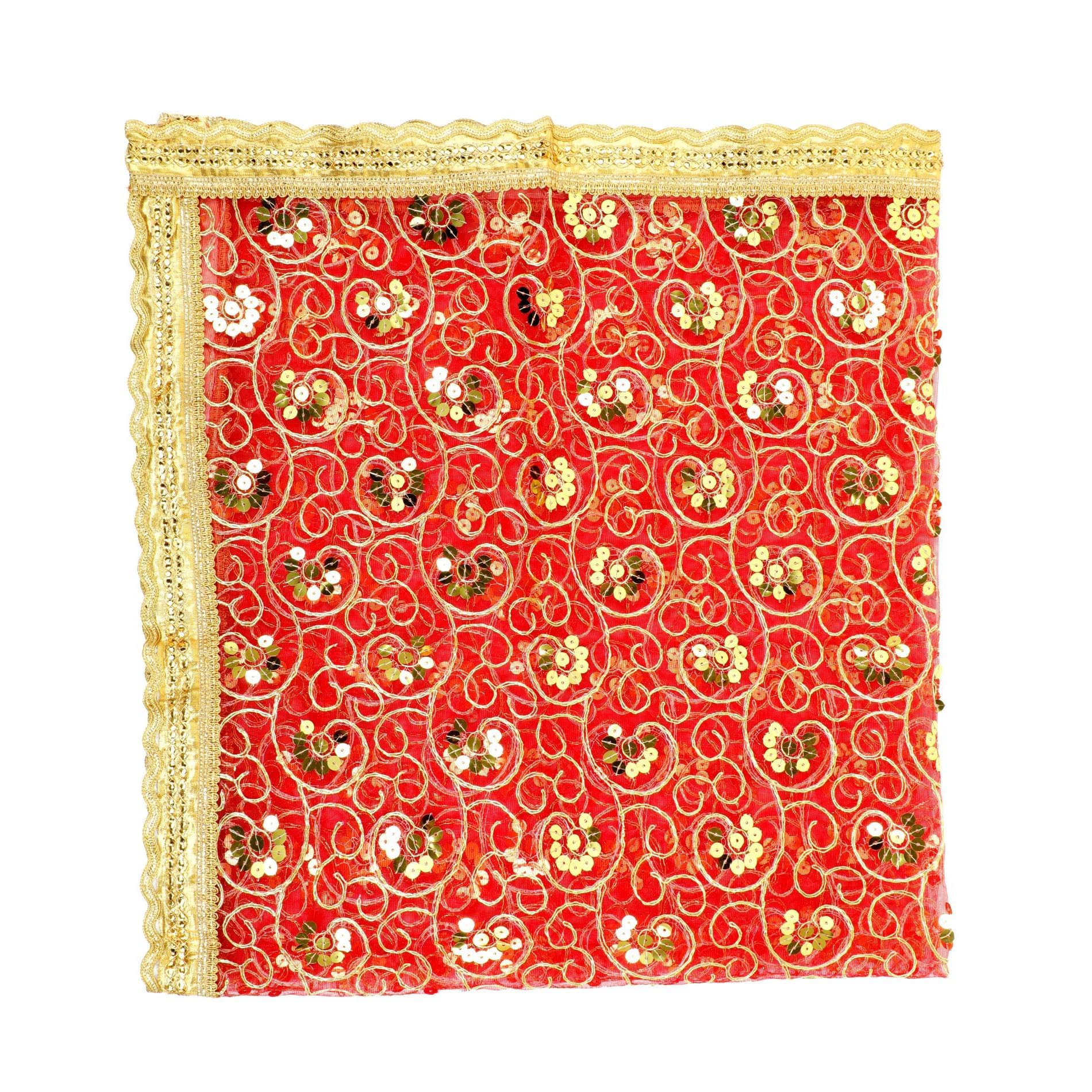 Tapis de prière rouge Aasan Chunari 91x91 cm pour fête indienne et autel