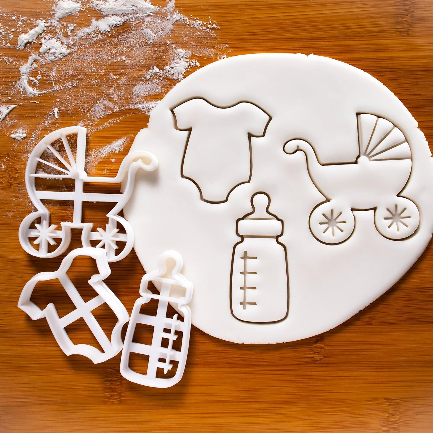 Set of 3 Baby themed cookie cutters (Designs: Baby Bottle, Clothes, and Pram), 3 pieces - Bakerlogy