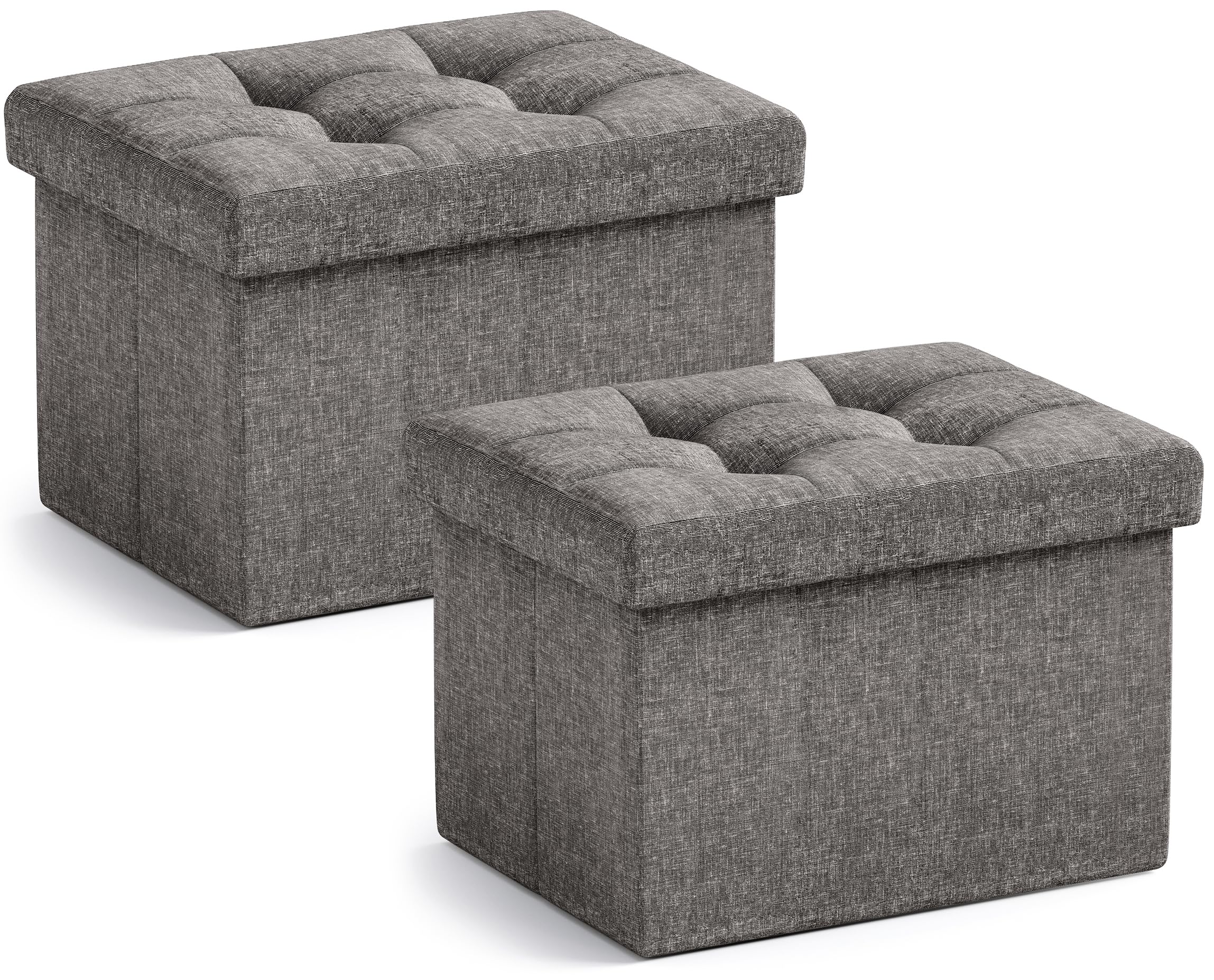Ornavo Home Small Storage Ottoman, Set of 2, Foldable Collapsible Rectangle Linen Ottoman Foot Rest Stool Seat, for Living Room, Bedroom, Home Office,