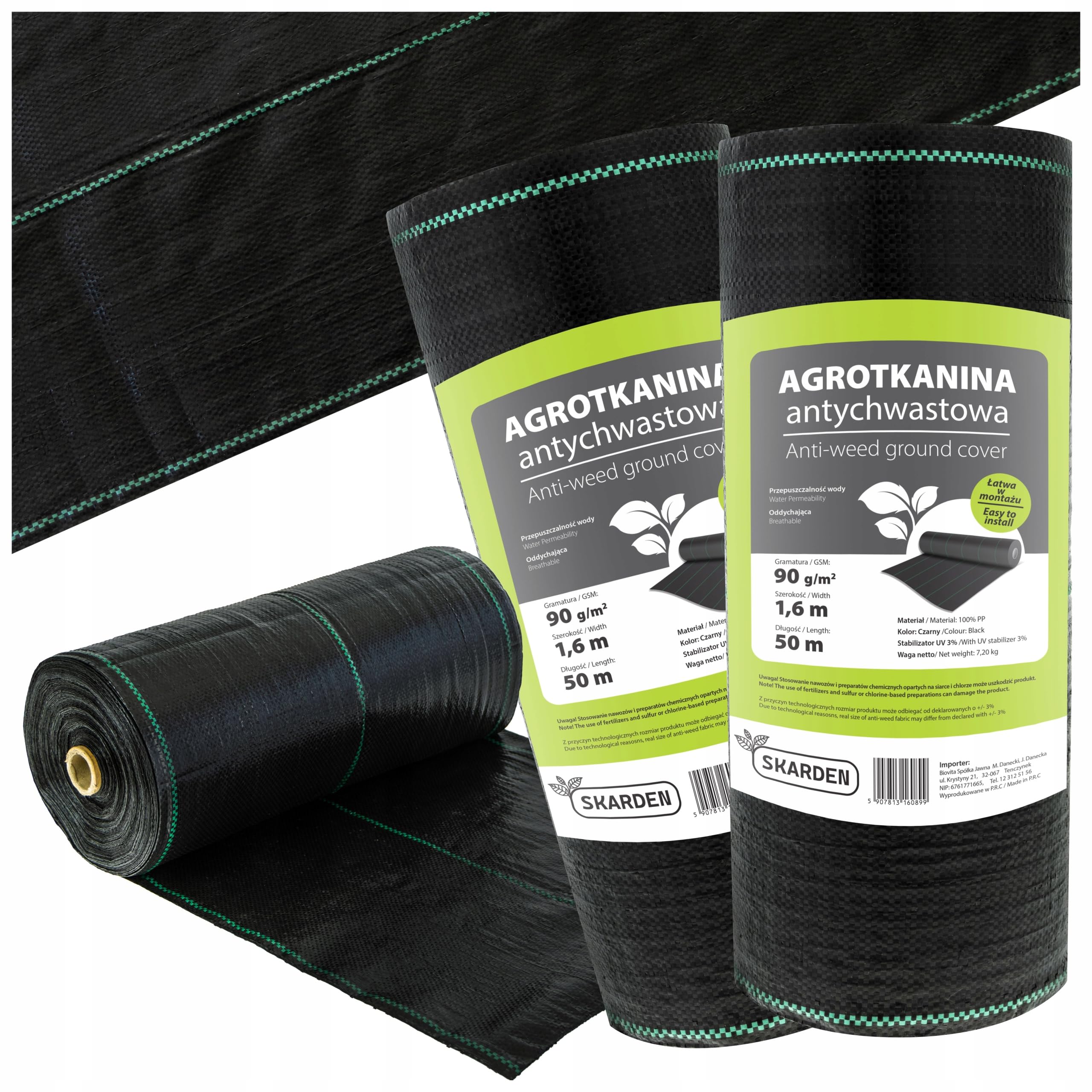 eGarden Agrotkanina - Włóknina przeciw chwastom, folia ogrodowa 90 g/m² – przepuszczająca wodę, odporna na promieniowanie UV tkanina do skutecznego zwalczania chwastów (1,6 x 100 M - 160m2)