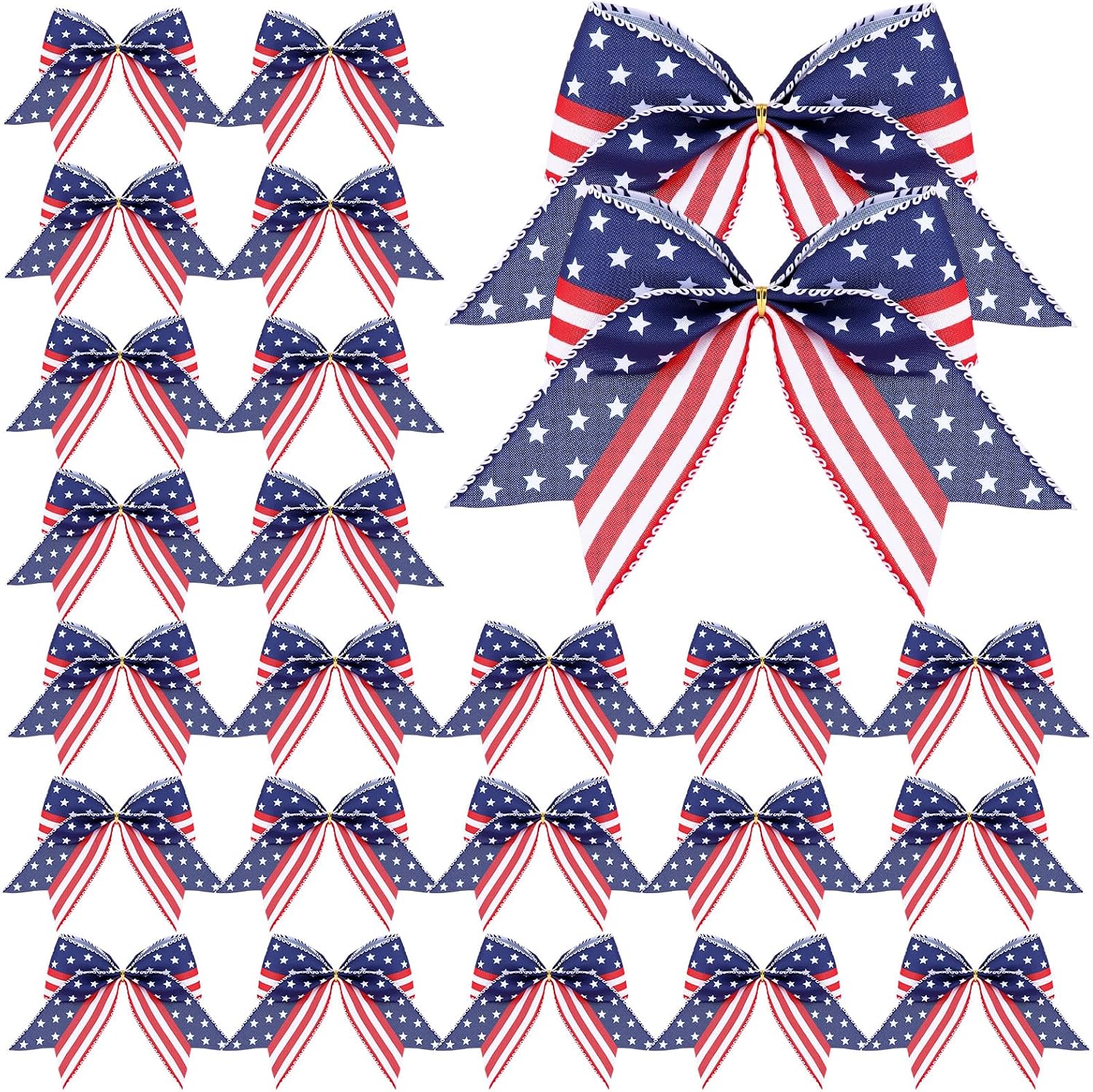 24 Pcs 6 Inch Patriotic Tree Bows 4th of July Red White Blue Ribbon American Flag Theme Bows for Tree Independence Veteran's Door Wall Wreaths Gift Wrapping Decorations