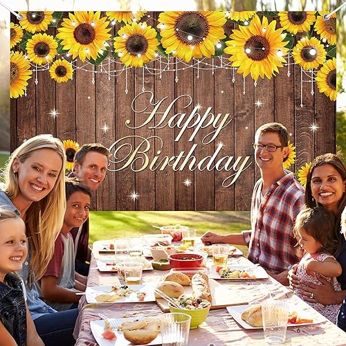 Miniatura 3 de Decoraciones de fiesta de cumpleaños de girasol, telón de fondo de madera rústica con girasol, girasol, mesa de pastel, fondo para decoración de