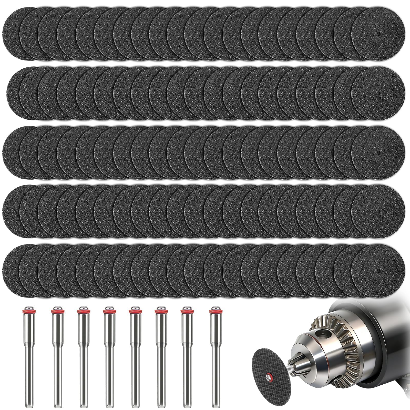 Linkstyle Metal Cutting Discs 32mm: 100PCS Fibreglass Cut Off Wheels With 8 Mandrels for Rotary Tool Wood Plastic