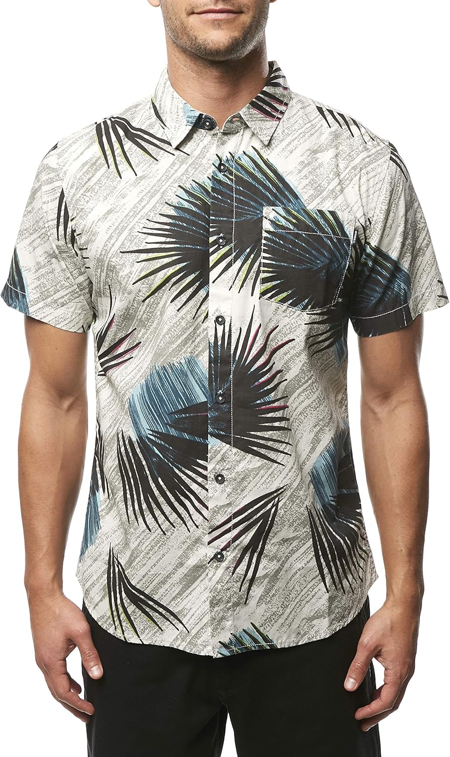O'NEILL Men's Modern Fit Short Sleeve Button Down Shirt (Medium, Fog/Palmade)