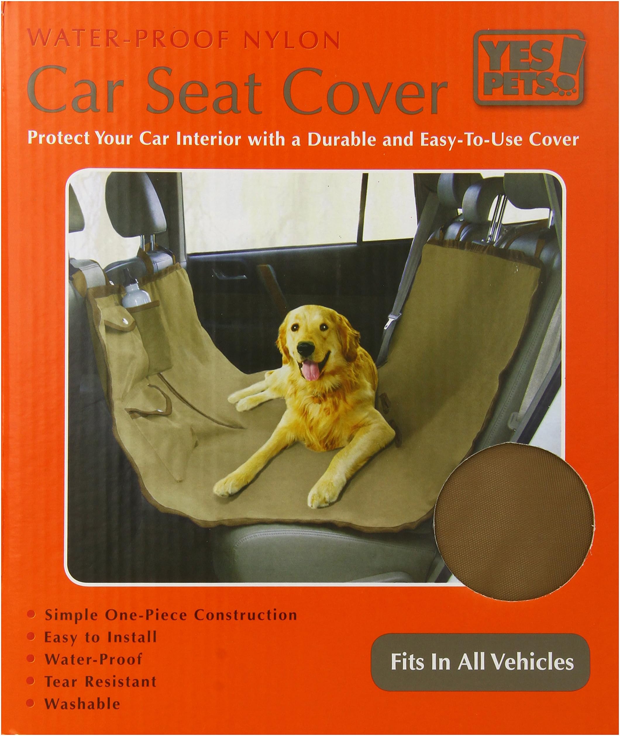 Oxford Hammock Style Water-Proof Pet Car Seat Cover for Cars, Trucks and SUVs, Tan
