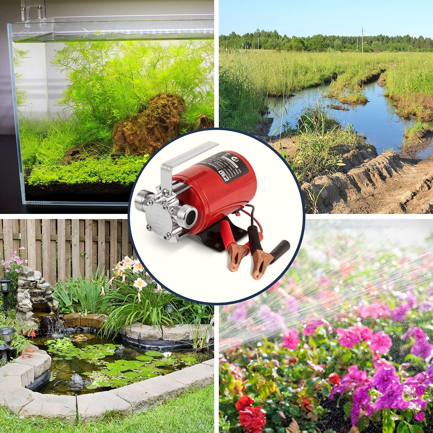 Utility Pump, Prostormer 12V DC 350GPH Electric 1/10HP Mini Portable Water Transfer Pump with Water Hose Kit Great for Yard, Garden, Pool Draining