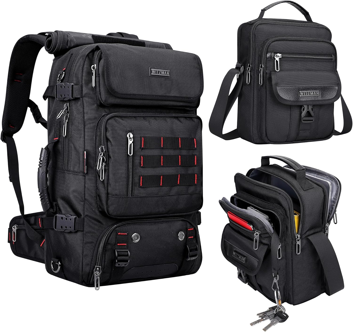 WITZMAN Carry on Travel Backpack for Men Airline Approved Convertible Nylon Duffle Backpack and Crossbody Bags Lightweight Casual Messenger Bag