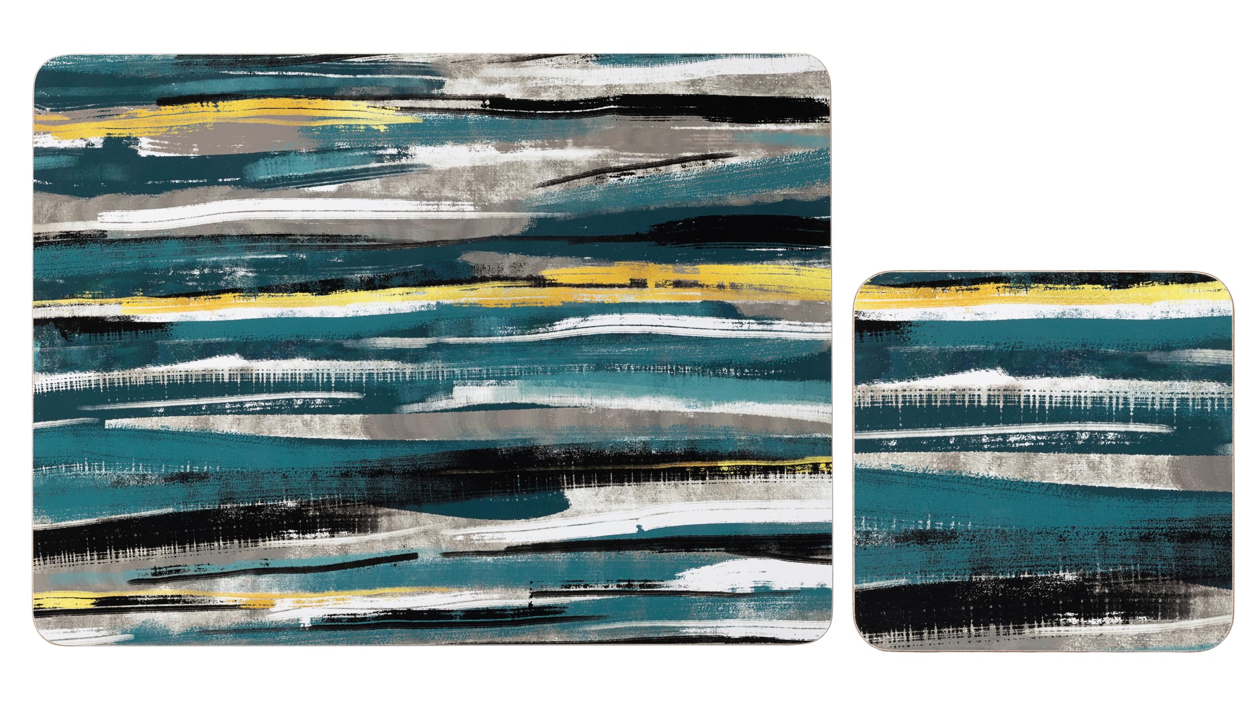 Set of 4 Abstract Placemat & Coaster Set (8pc), Cork Backed Kitchen Protector Mats for Decoration, Heat-Resistant Coating & Board Base