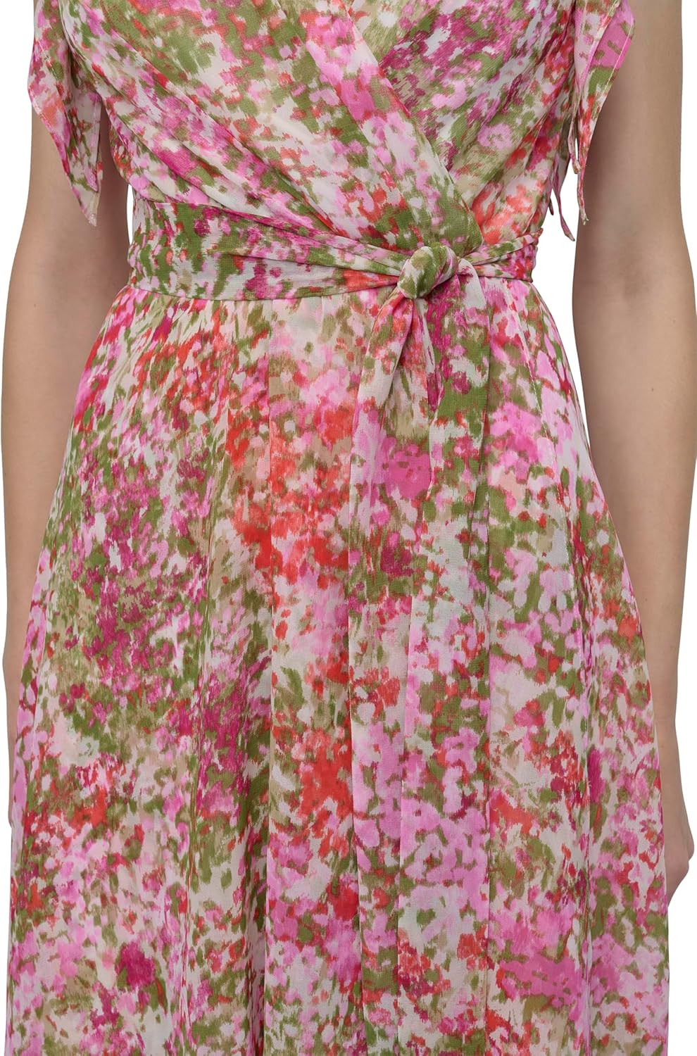 DKNY Women's Short Flutter Sleeve Surplice Neck Removable Belt Faux Wrap Dress - Image 6