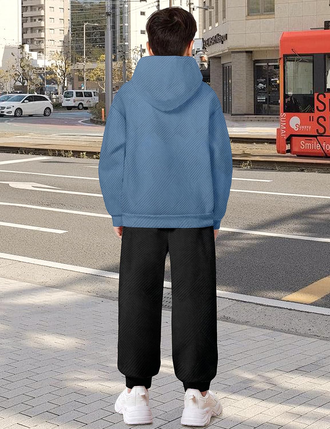 Boys Clothes Ribbed Solid Long Sleeve Hoodie Sweatshirt and Sweatpants 2Pcs Fall Winter Outfits for 6-14 Years - Image 4