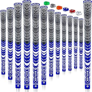 SAPLIZE Puños de golf de 13 piezas con kit completo de regripping, tamaño estándar/mediano, goma de cable, agarres híbridos para palos de golf, 6 opciones de colores