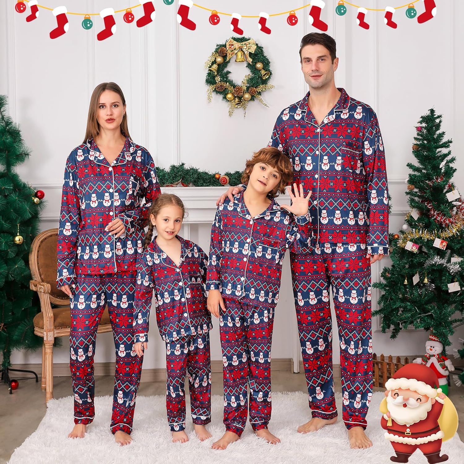 ANGELGGH Family Christmas PJs Matching Sets 2 Pcs Festival Party Pajamas Holiday Warm Sleepwear Couples Button Loungewear - Image 5