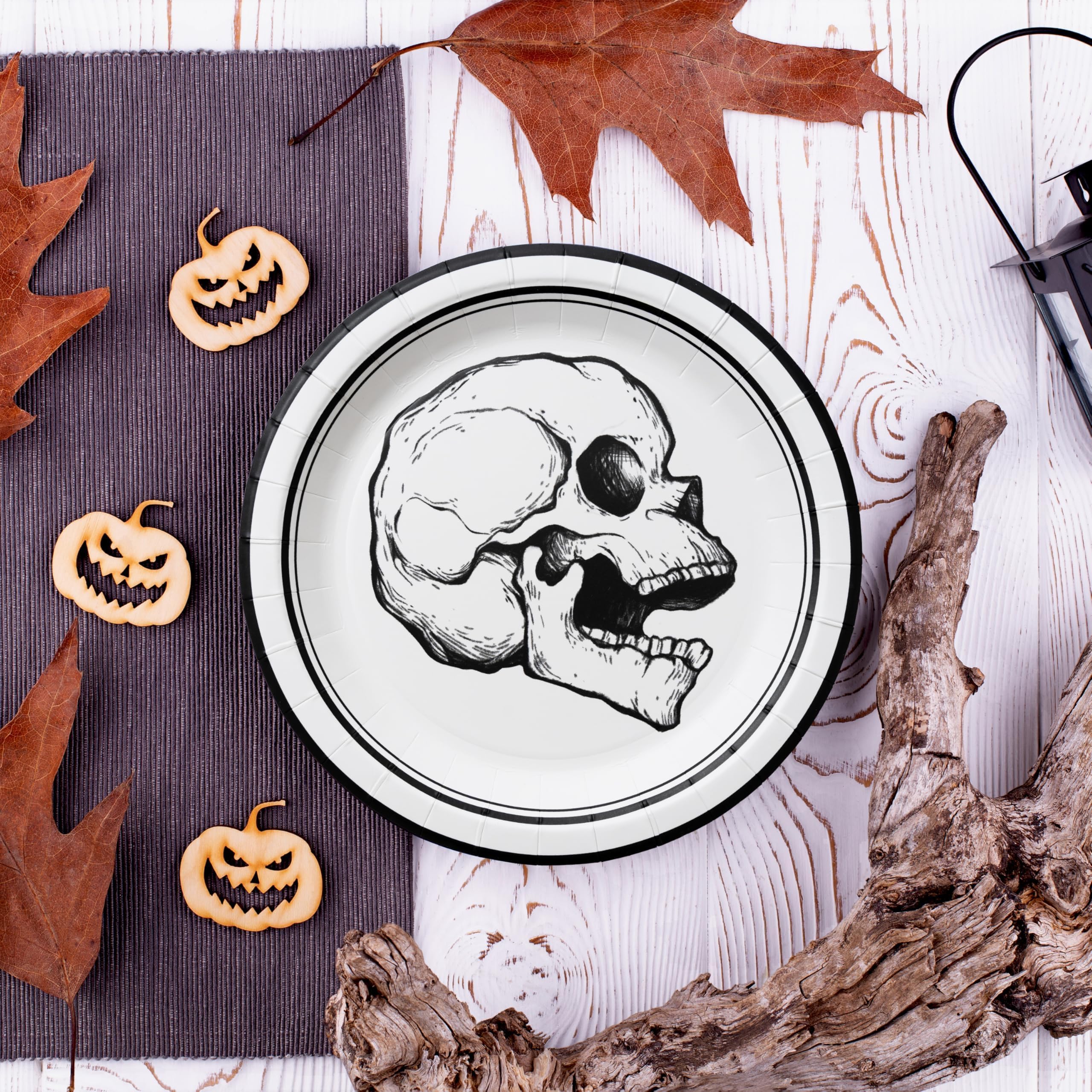 Cheerland Platos de papel desechables de calavera gótica para Halloween, cumpleaños, celebración, suministros y decoraciones – Paquete de 24