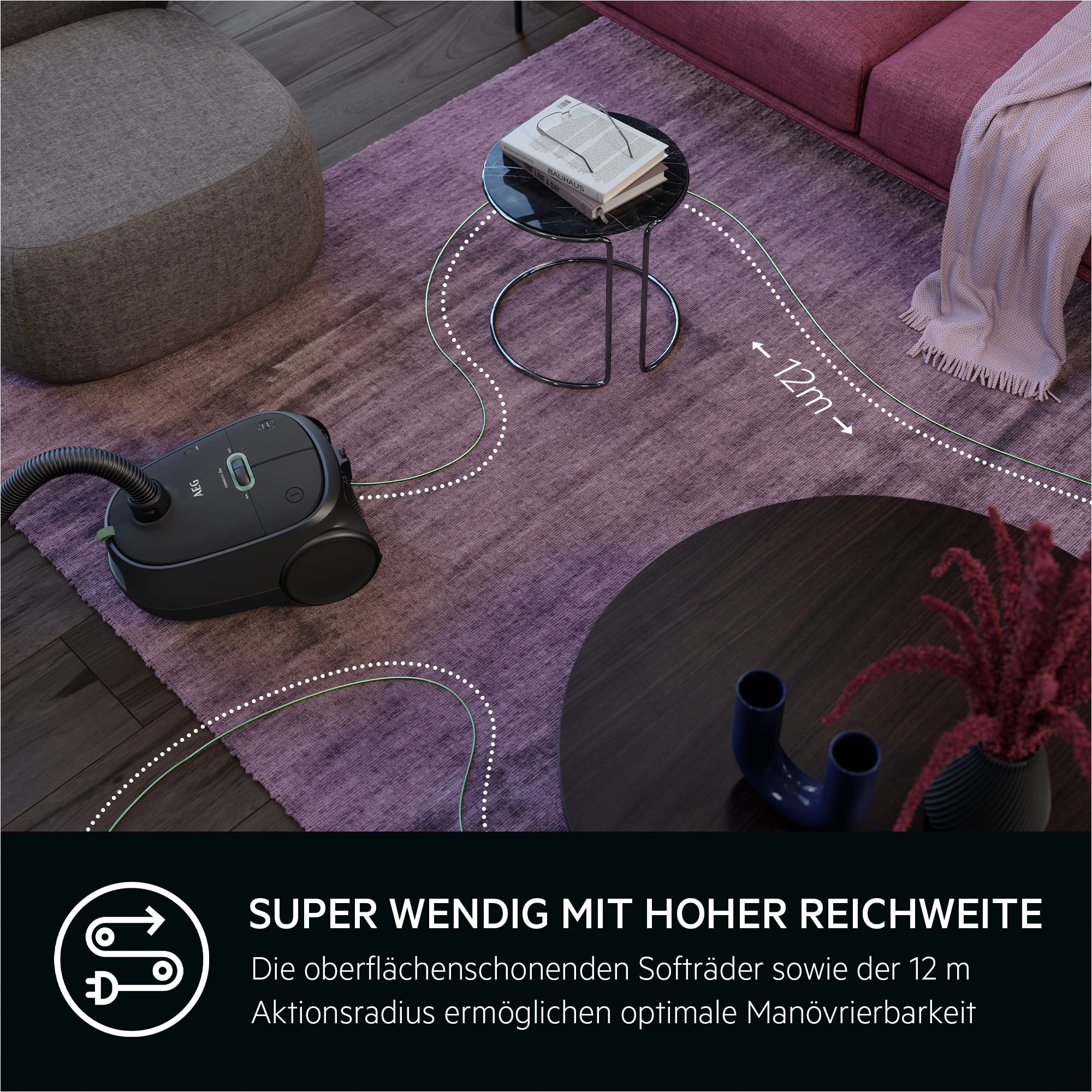 AEG CLEAN 6000 ÖKO Staubsauger mit Beutel, Hohe Saugleistung, Zusatzdüsen, XL-Räder, Edelstahl-Teleskoprohr, aus 65% Recyclingmaterial, 12 m Kabel, 850 Watt, Zubehör, Grau, AB61C1OKO