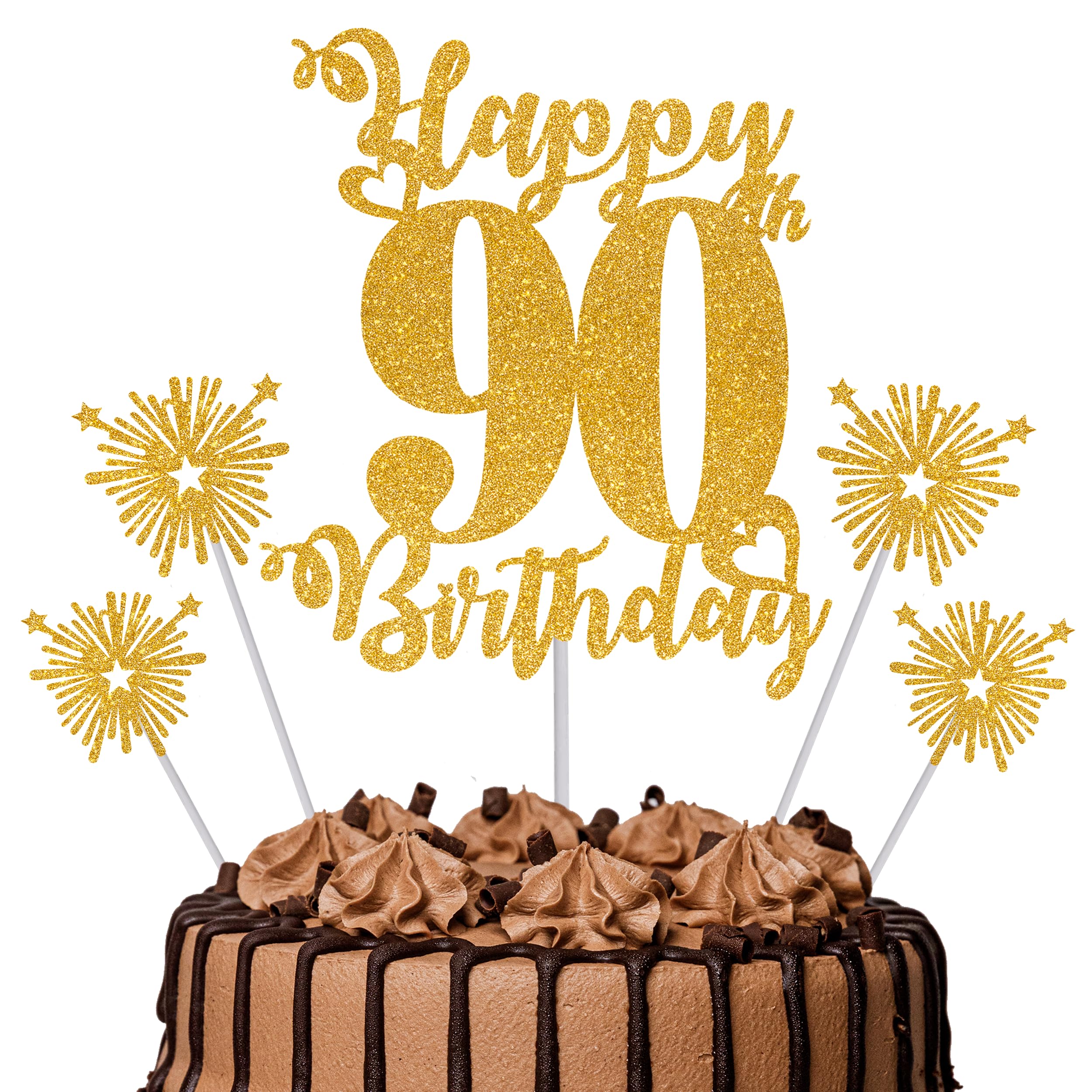 Gold Glitter 96th Birthday Cake Topper Set – 5 Piece Premium Glitter Birthday Decoration & Party Supplies for Men, Women & Kids – 96th Birthday — view 47