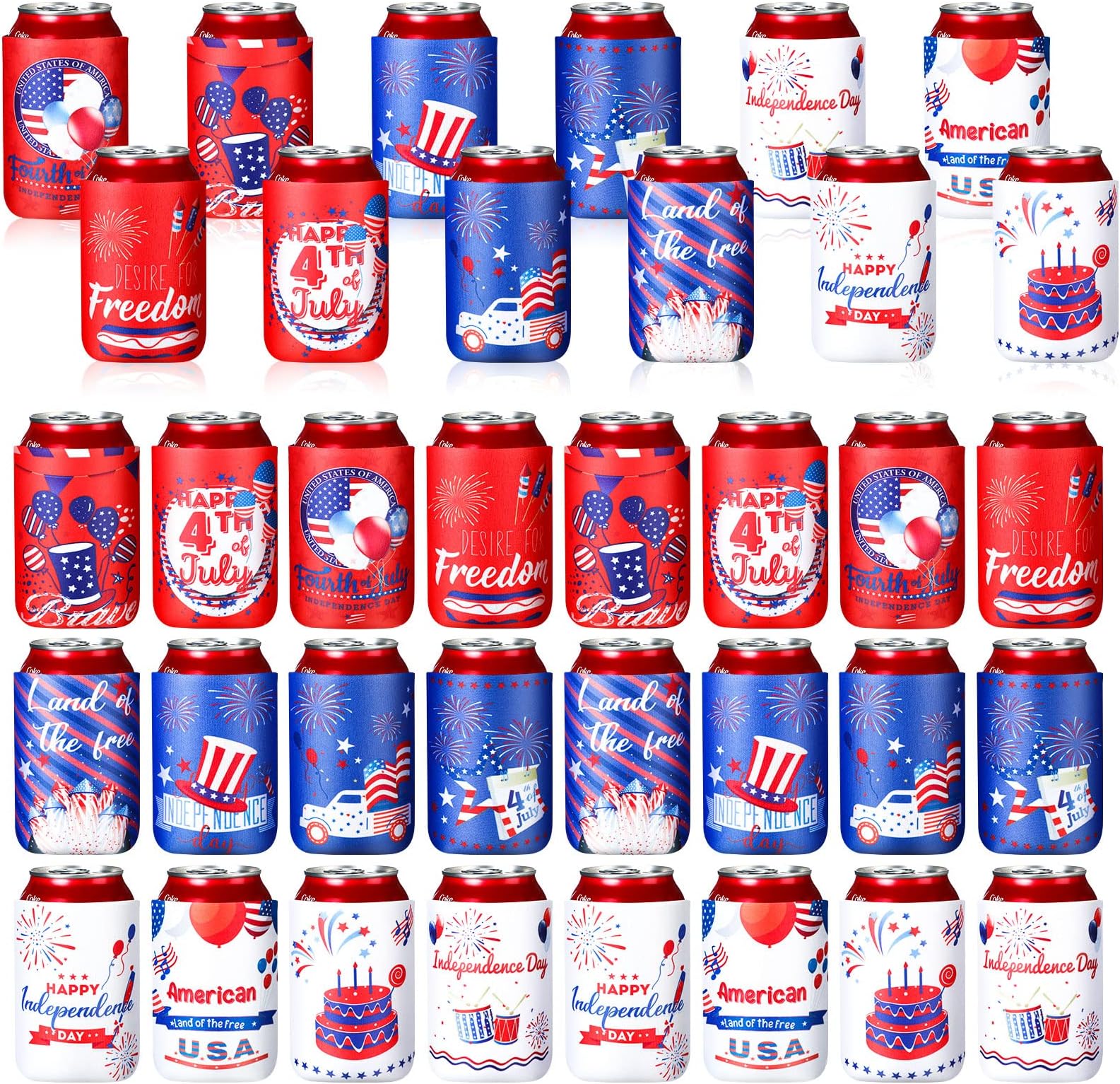 36 Pieces Independence Day Can Cooler Sleeve 4th of July Thermocoolers Collapsible Neoprene Bottle Insulators American Flag Can Cooler Sleeve Patriotic Drink Cooler for 12oz Drink Party Supplies